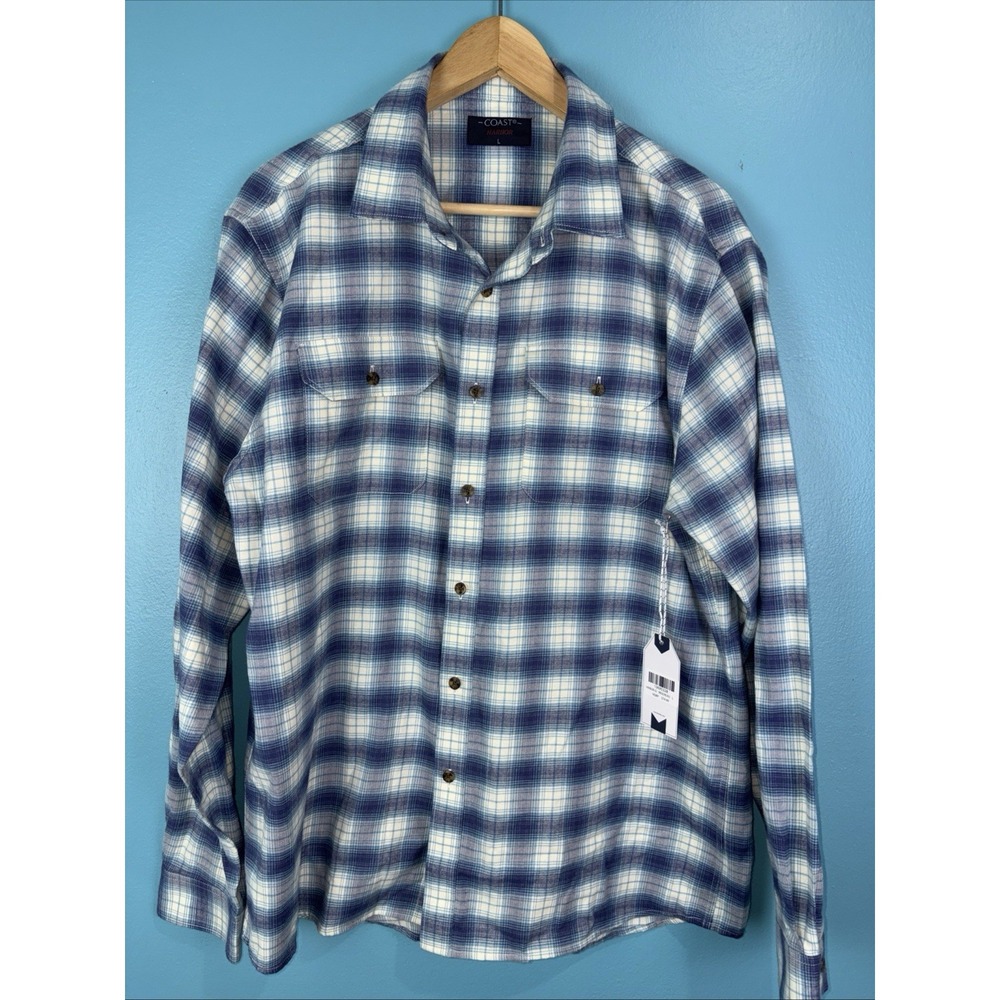 Coast Harbor Men's Medium Flannel New Without Tags Blue Plaid 100% Cotton